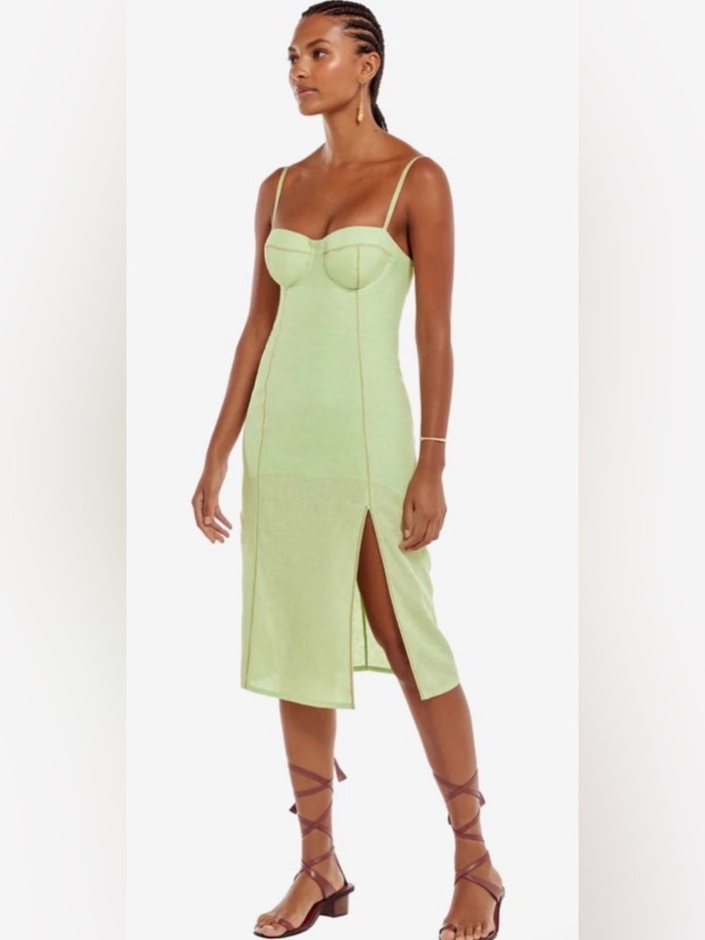 Vix Paula Hermanny Sleeveless Linho Liana Linen Blend Midi Dress in Mint Green